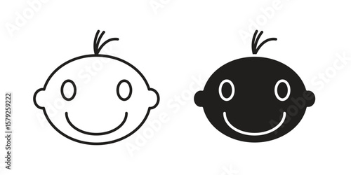 Child face icon outline and solid vector sign, linear pictograms