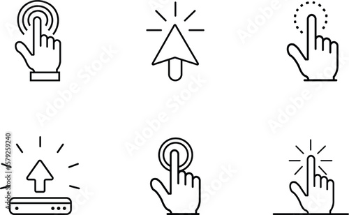 touchscreen gesture icon set, tap icon, swipe icon, click icon, upload icon