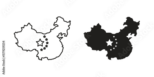 China map icon outline and solid vector sign, linear pictograms