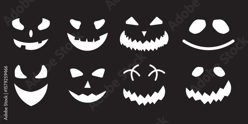 Scary and Funny Halloween Pumpkin and Ghost Faces Vector illustration.