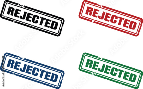 rejected stamp vector set with colorful rectangular label variations, rubber stamp