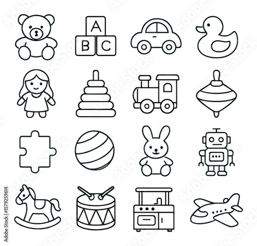 Children's toy collection, playful icons set. toy designs for fun and education