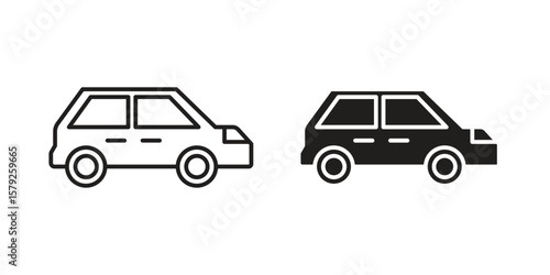 Compact car icon outline and solid vector sign, linear pictograms