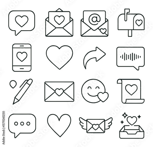 Love message collection: romance icon set for communication and sentiment designs