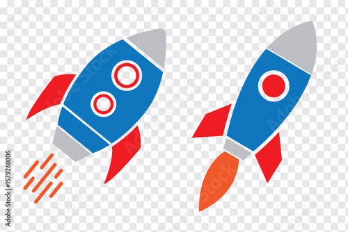 Rocket set icon. Colorful Rocket launched icon vector Illustration Icon High Quality. Blue, Red and Orange colors Rocket icon. Eps 10