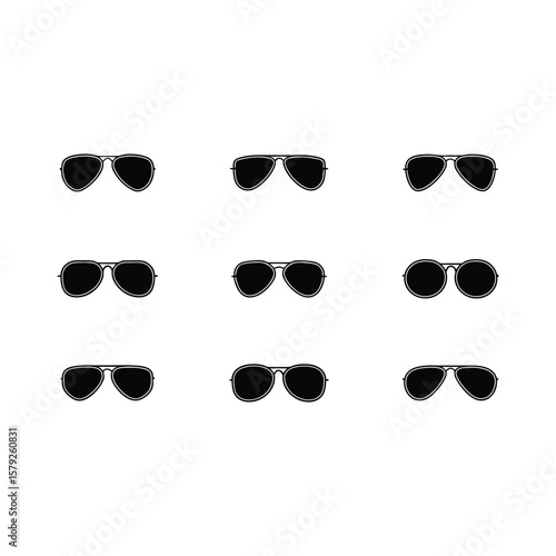 Sunglasses vector collection, modern vintage styles, fashionable eyewear silhouettes, black sunglasses illustration, white background, perfect for fashion designs, icons, graphics