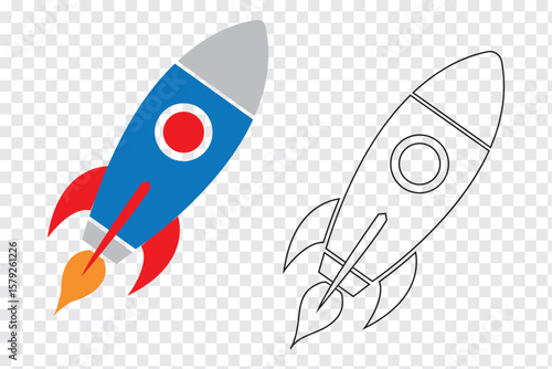 Rocket set icon. Colorful Rocket launched icon vector Illustration Icon High Quality. Blue, Red and Orange colors Rocket icon. Eps 10