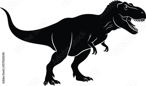 Tyrannosaurus Rex Silhouette: The iconic Tyrannosaurus Rex, captured in a striking, high-contrast silhouette, stands as a symbol of prehistoric power and grandeur.