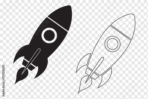 Set of a Rocket icon. Black and White Rocket icon Rocket launched Vector illustration. EPS 10