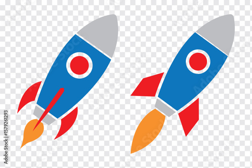 Rocket set icon. Colorful Rocket launched icon vector Illustration Icon High Quality. Blue, Red and Orange colors Rocket icon. Eps 10