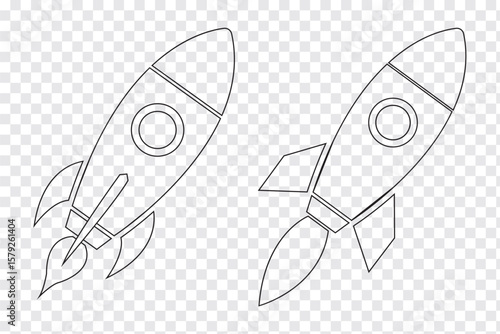 Set of a Rocket icon. Black and White Rocket icon Rocket launched Vector illustration. EPS 10
