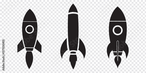 Rocket icon Set. Black and White Rocket icon Vector illustration. Startup icon Rocket. 