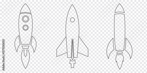 Set of a Rocket icon. Black and White Rocket icon Rocket launched Vector illustration. EPS 10