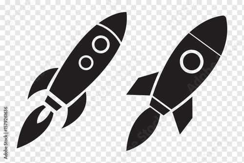 Set of a Rocket icon. Black and White Rocket icon Rocket launched Vector illustration. EPS 10