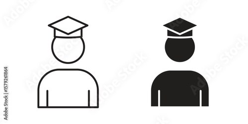 Graduated icon outline and solid vector sign, linear pictograms