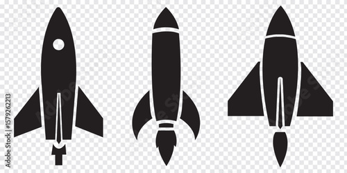 Rocket ship icon set. Black and White Rocket icon. Space ship launch icon collection. Rocketship launch concept, isolated on white background vector illustration. EPS 10