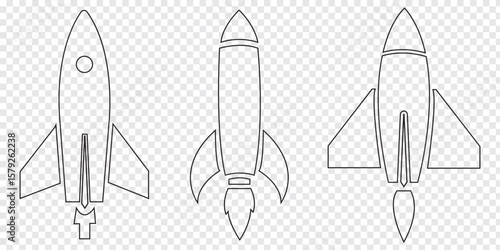 Rocket ship icon set. Black and White Rocket icon. Space ship launch icon collection. Rocketship launch concept, isolated on white background vector illustration. EPS 10