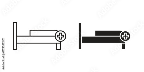Hospital bed icon outline and solid vector sign, linear pictograms