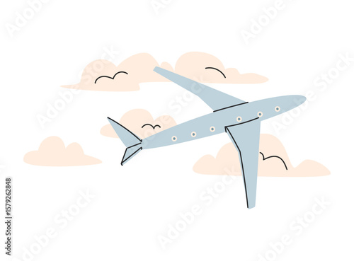Clouds with airplane. Air Travel transportation concept background Vector Illustration.