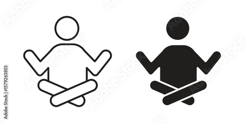 Meditating icon outline and solid vector sign, linear pictograms