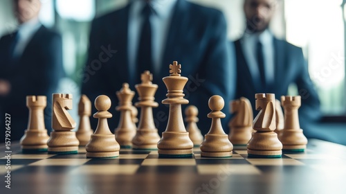 Wallpaper Mural Professional chess game with focused players strategizing on a modern black and white chessboard in a bright office setting Torontodigital.ca