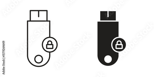 Pendrive security icon outline and solid vector sign, linear pictograms