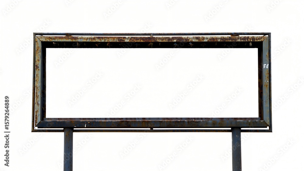 Obraz premium Blank Rusty Billboard Frame - Isolated on White Background for Advertisement Mockup
