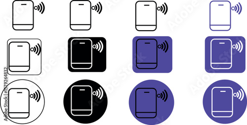 Various smart speaker icons displayed in a grid with different shapes and color variations in black and blue