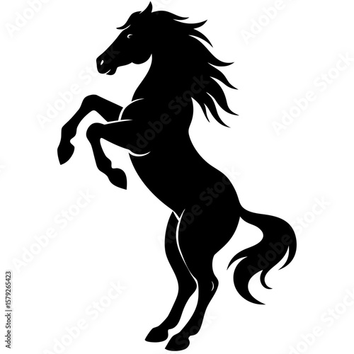 Rearing black horse standing up silhouette vector illustration
