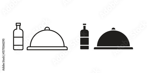 Room service icon outline and solid vector sign, linear pictograms
