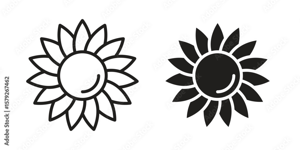 Fototapeta premium Sunflower icon outline and solid vector sign, linear pictograms