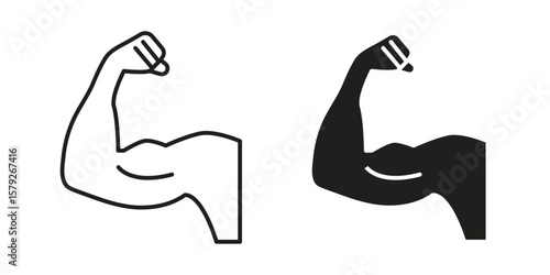 Strong arm icon outline and solid vector sign, linear pictograms