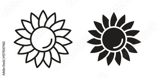 Sunflower icon outline and solid vector sign, linear pictograms