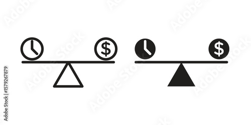 Time and money compare scale icon outline and solid vector sign, linear pictograms
