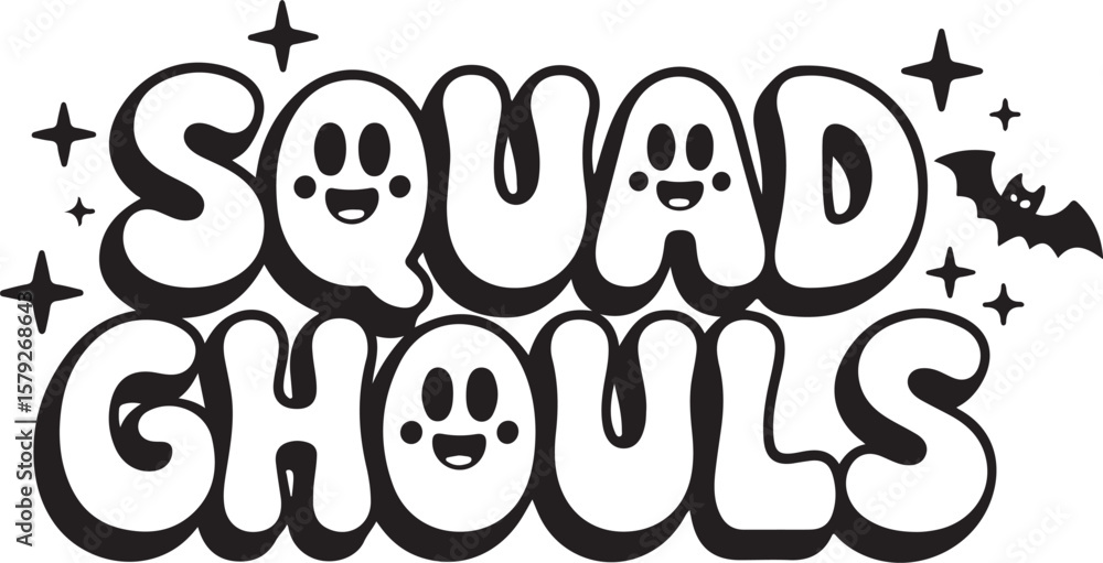 Obraz premium Squad Ghouls Halloween Retro Lettering SVG, Cute Ghost Text Design.