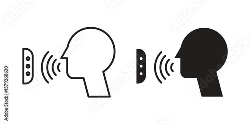 Voice control icon outline and solid vector sign, linear pictograms