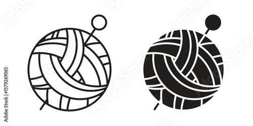 Wool ball icon outline and solid vector sign, linear pictograms