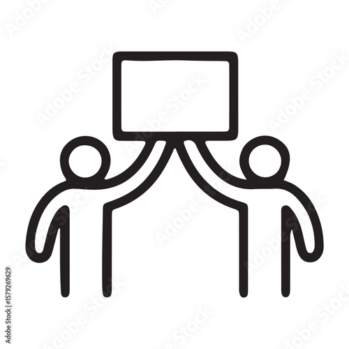 Vector Art Two People Holding Up a Blank Sign for Social Awareness and Protests