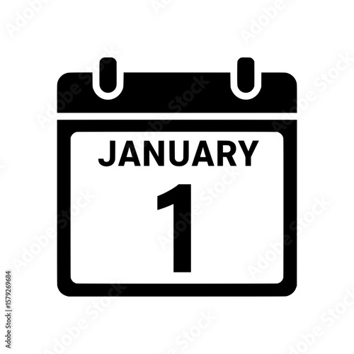 A black vector illustration of a calendar showing January 1.