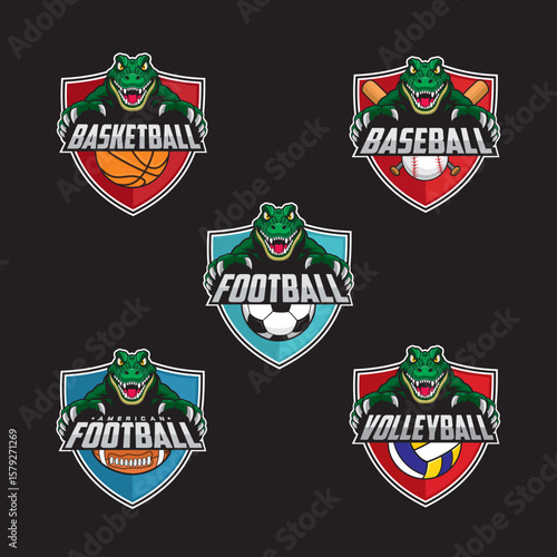 sports club logo set crocodile vector illustration design