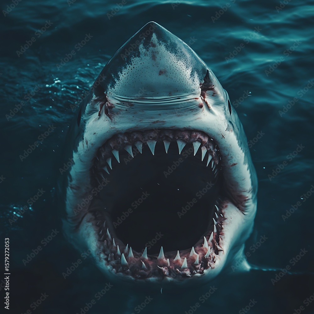 Fototapeta premium Large shark rushes to surface bite high resolution picture