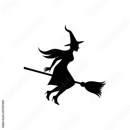 Whimsical Flying Witch Vector Clipart for Fun Halloween Decorations