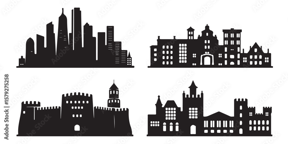 Obraz premium BLACK set of vector VARIOUS city silhouette