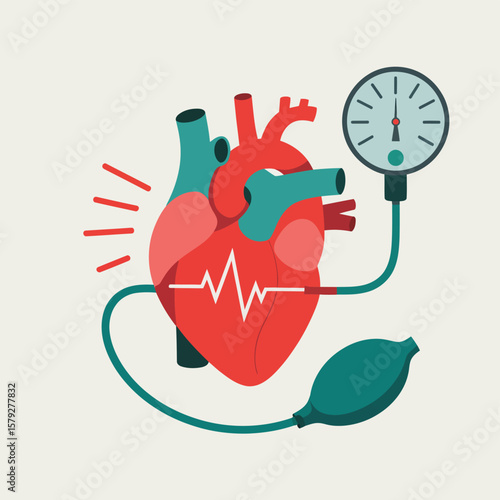 Heart Health Checkup Illustration with Blood Pressure Meter