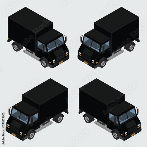 Three Dimensional Black Delivery Trucks