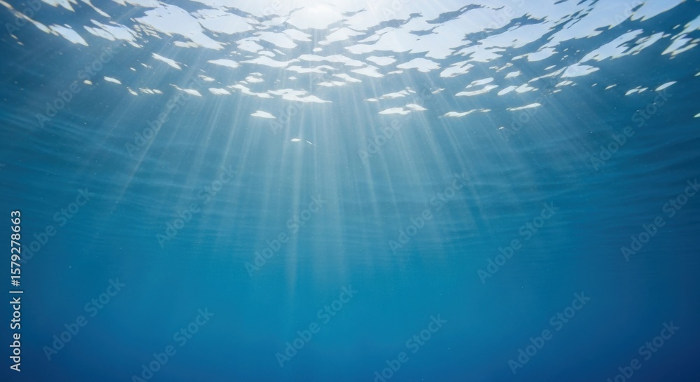 Fototapeta premium Sunbeams piercing through clear blue ocean water surface