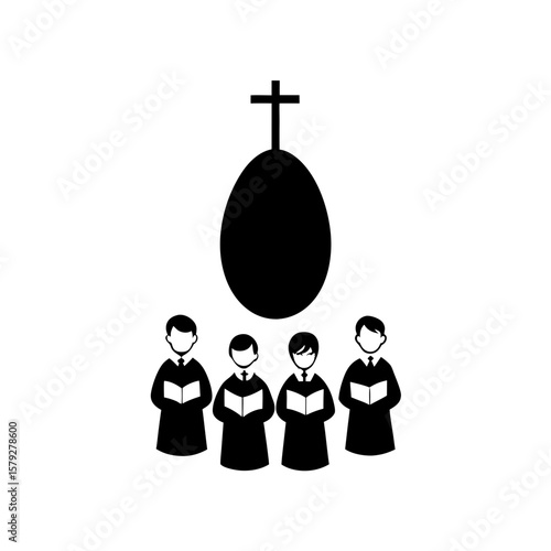 Cartoon Singing Choir for Easter Vector Clipart on White Background Music