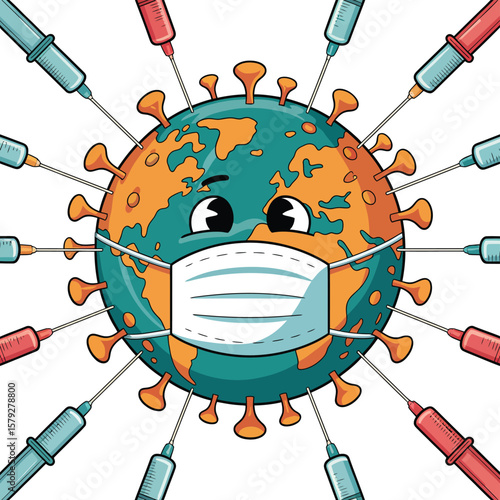 Global Vaccination Campaign Cartoon Illustration