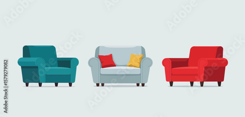 Colorful Armchairs and Sofa Illustration