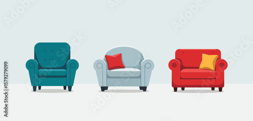 Three Colorful Armchairs in a Modern Living Room